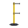 Montour Line Stanchion Dual Belt Barr. Rubber Base Yellow Post 9ft.Lt Gry Belt MSR630D-YW-LGY-90